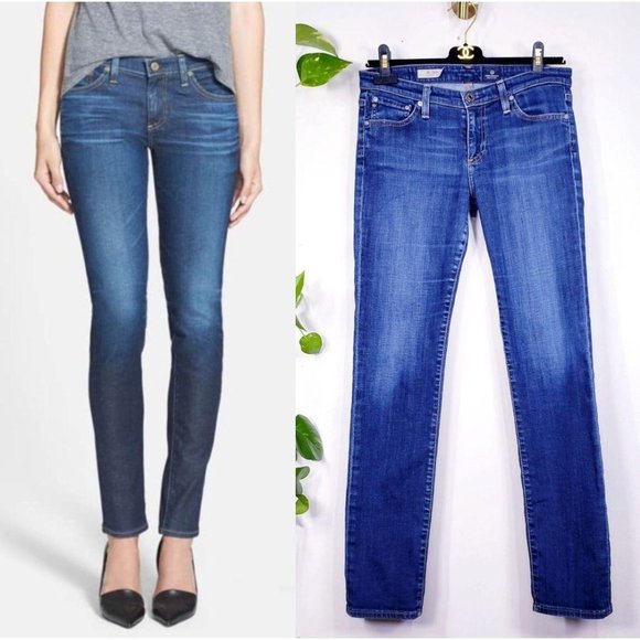 AG ADRIANO USA Women Dark Blue Wash Denim Jeans 28 R Straight Cut Curvy Mid Rise - Picture 1 of 13